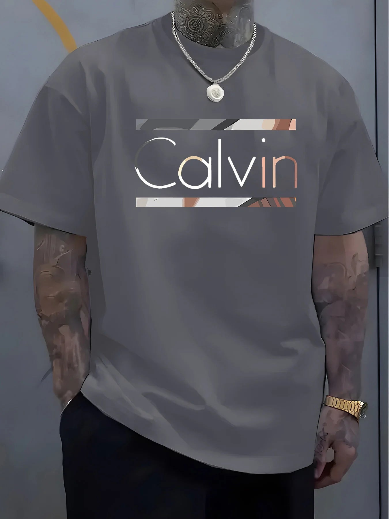 Men's Summer 100% Polyester Fashionable Casual Loose Plus Size New Fashionable Letter Printed Round Neck Short Sleeved T-shirt