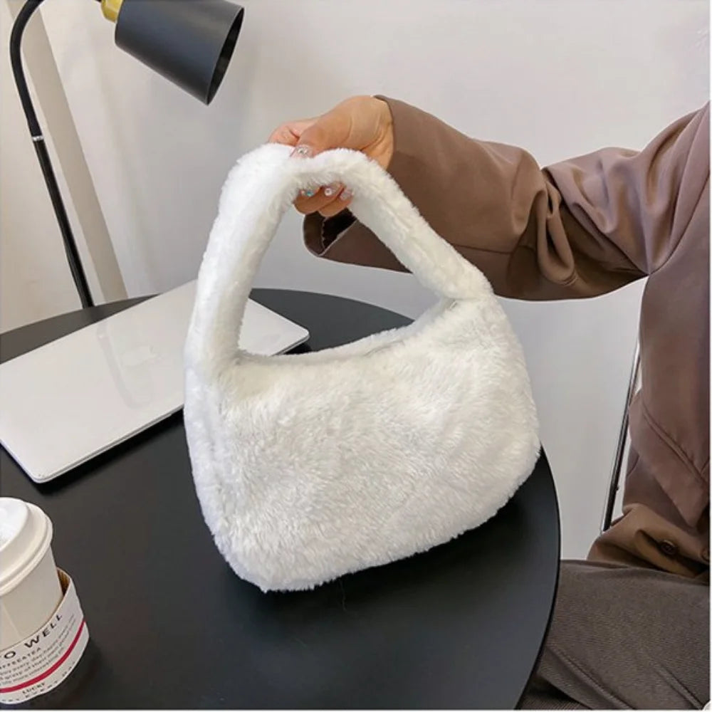 Women'S Winter Shoulder Bag Fashion Soft Plush Solid Color Zebra Leopard Pattern Underarm Bag Korean Ladies Handbags New 2025 - Free Items Weekend.