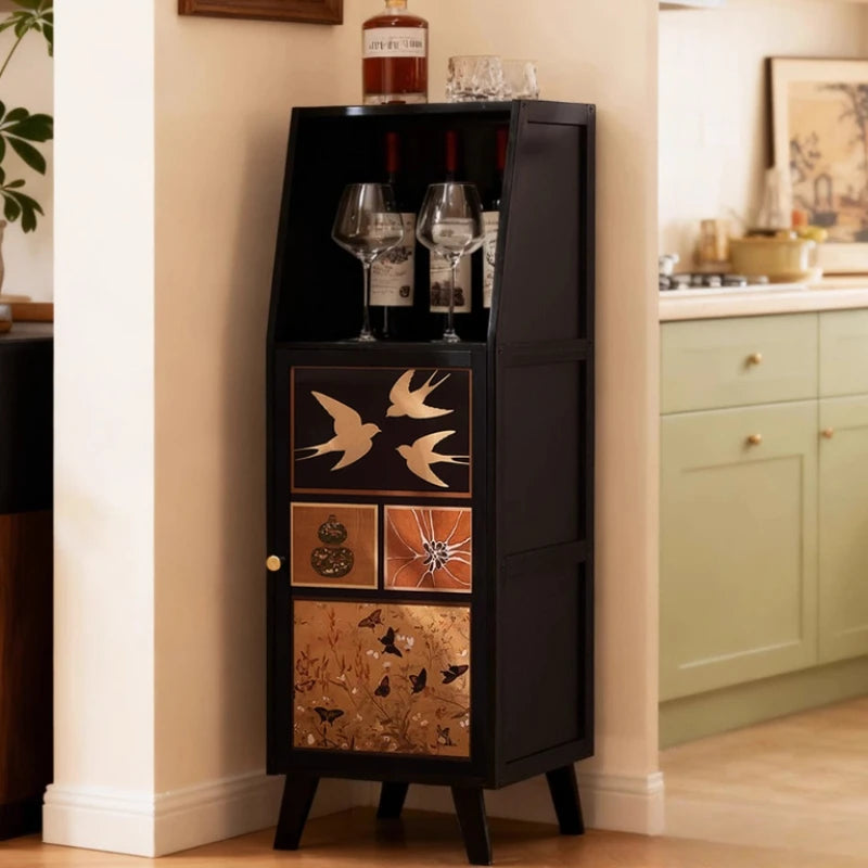 Mid-Century Modern Kitchen Sideboard Multi-layer Narrow Storage Cabinet Bamboo Buffet Console for Dining Room Organizer Cabinets