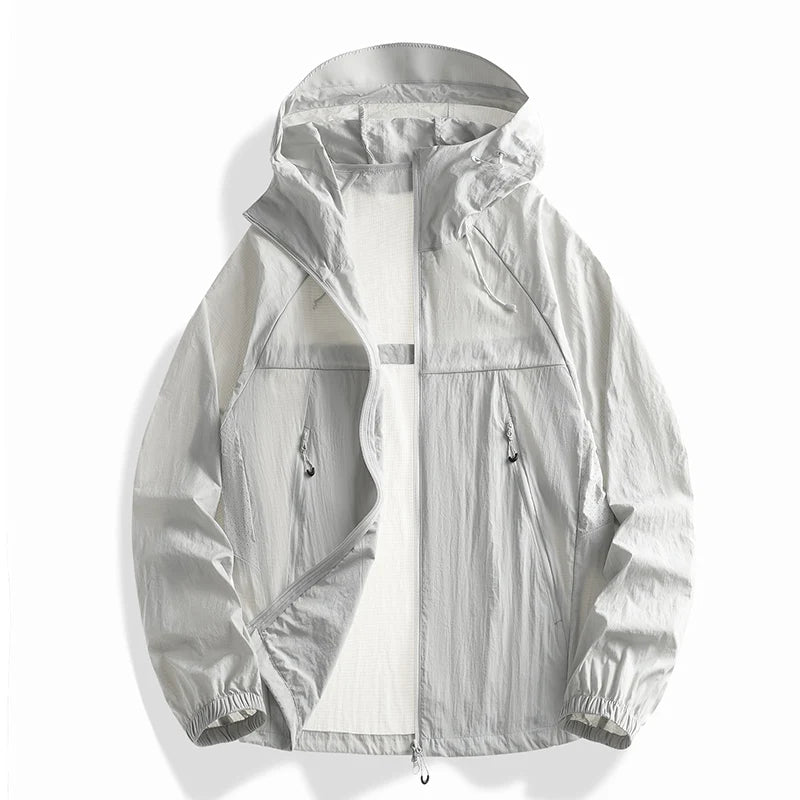 2025 Skin Sun Protection Jacket Men's Summer high quality UV Lightweight Ice Silk Hooded Coat Outdoor Riding Fishing Windbreaker