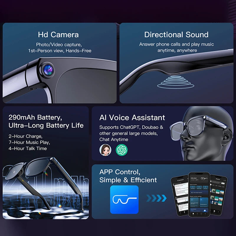 2025 New Upgrade 8MP Smart Glasses With Camera Video Recording AI Photo Recognition BT Call Translation AI Voice Sunglasses Man