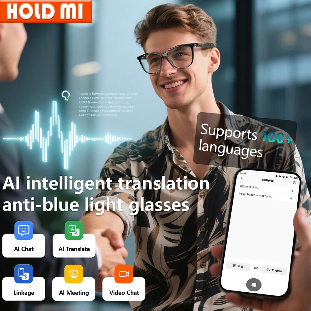 New Smart Glasses AI translation 100+ Languages Make Receive Calls Music Calling Noise Reduction Light BT TWS Glasses Men Women