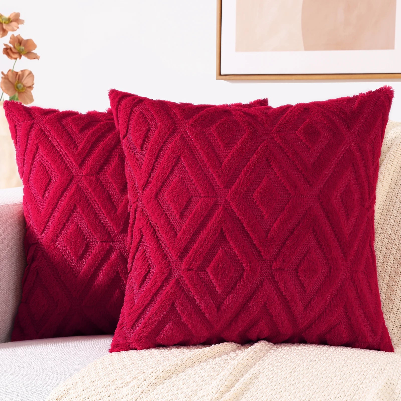 HAPIHAPPY Decorative Throw Pillow Covers 45X45 Set of 2 Soft Plush Pillow Case Pillow Covers Bed Sofa Living Room Pillow Covers