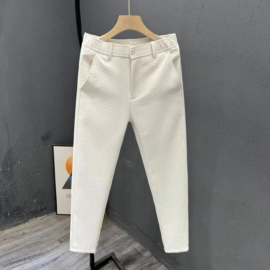 High-End Casual Men's Pants Summer Trendy Slimming Straight-Leg Pants Youth Korean Style Cropped Pants New Arrival