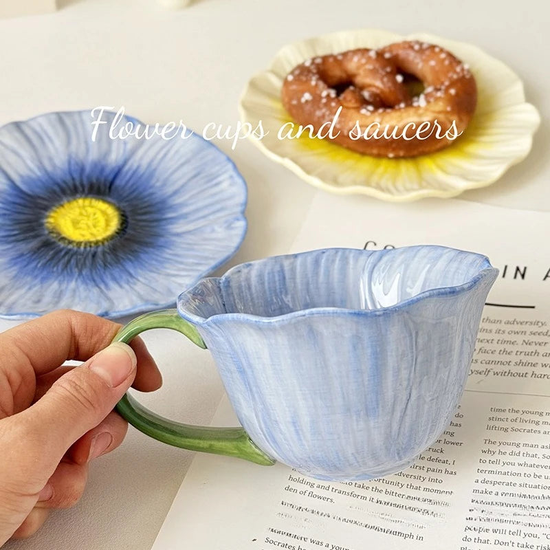 350Ml Ceramic Flower Coffee Cup Design Sense Niche Women High Value Latte Cups Beautiful  Saucer Set  Tea Cup Set Coffee Mug