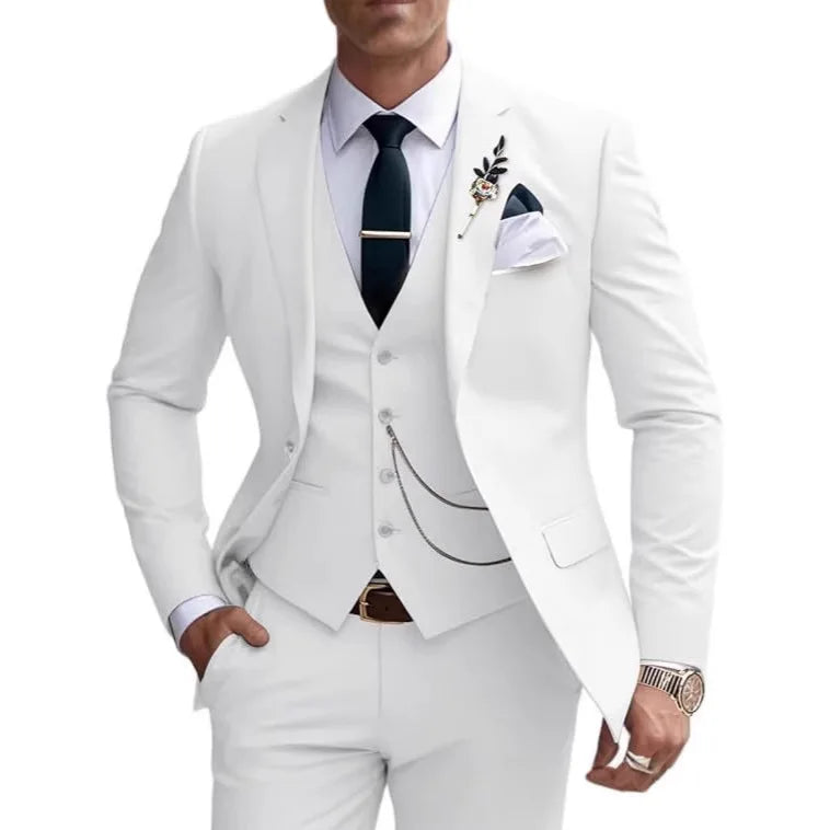 Three-piece suit solid color slim fit suitable for evening banquets and parties It consists a waistcoat a jacket and trousers