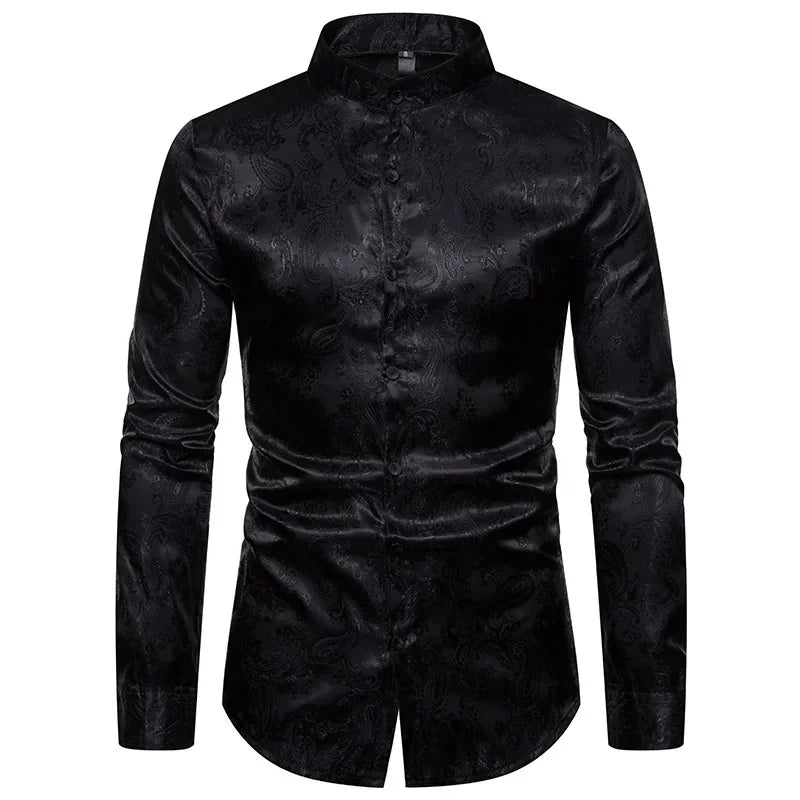 2026 New Men Fashion Medieval Floral Black Dress Shirts Stylish Long Sleeve Steampunk Shirt Men Party Club Bar Social Shirt Male