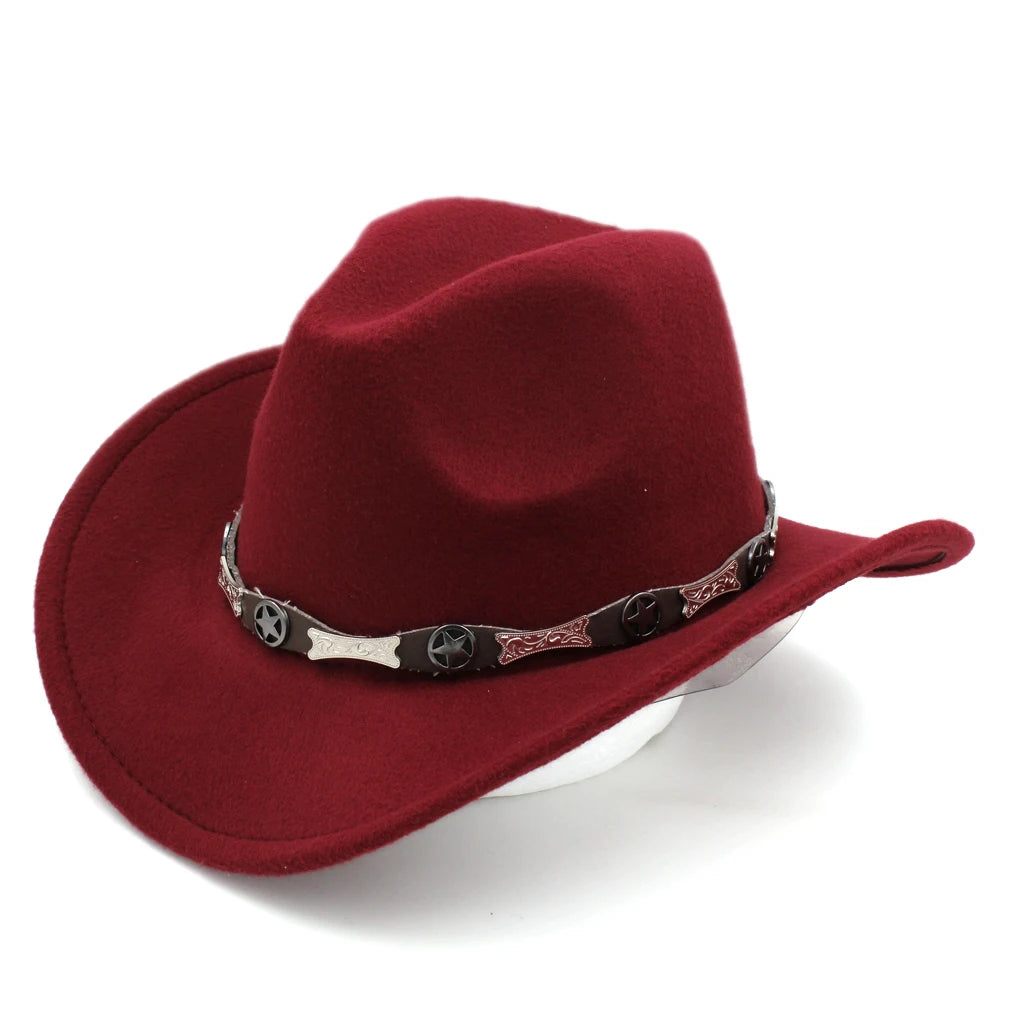 Women's Men's Western Cowboy Hat Wide Brim with Leather Belt Costume Cowgirl Fedoras Caps Chapeau for Masquerade Party Birthday