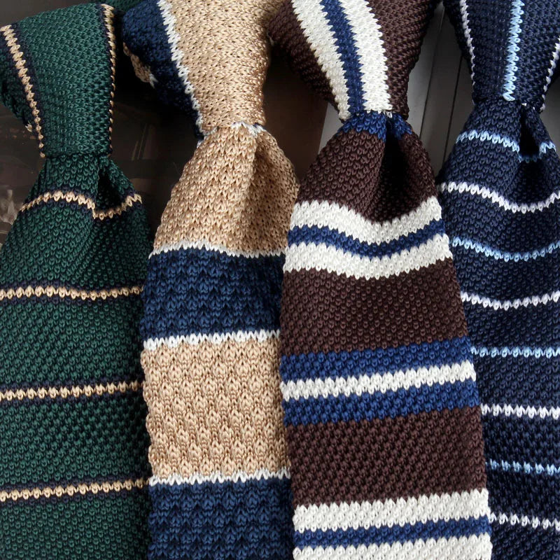 Striped Knitted Neckties For Men Narrow Retro Knitting Neck Tie Korean Style Casual Cravat Shirts Accessories Suit Neckwear - Free Items Weekend.