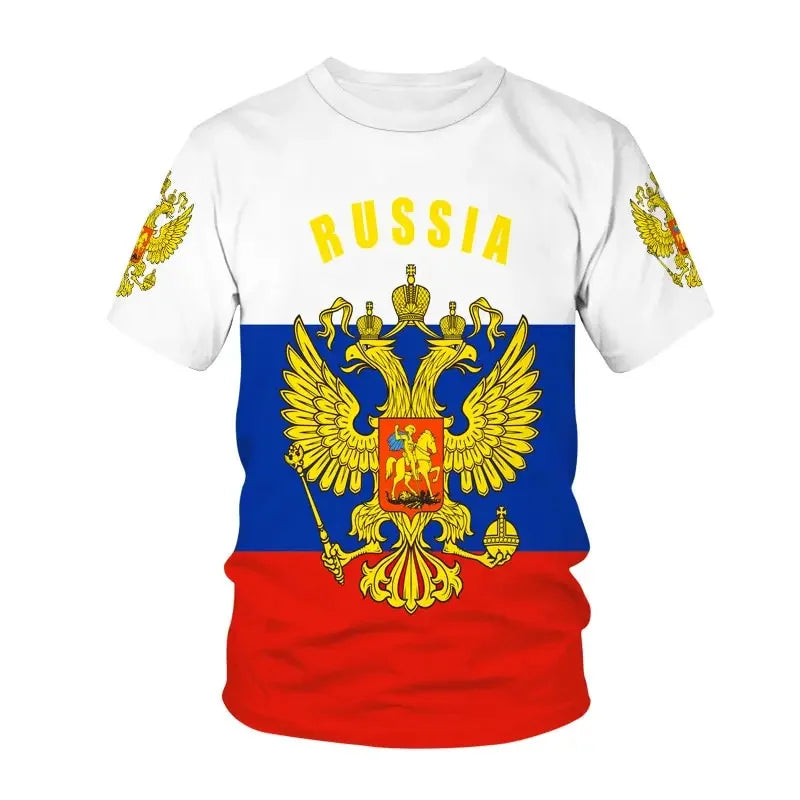 Russia Flag 3D Print T Shirt For Men Clothing Russian Nation Emblem Graphics T-shirt Cool Street Short Sleeved Tee Shirts Tops