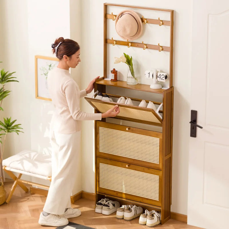 Shoe cabinet entrance household large-capacity home shoe rack storage artifact space-saving indoor rental house solid wood