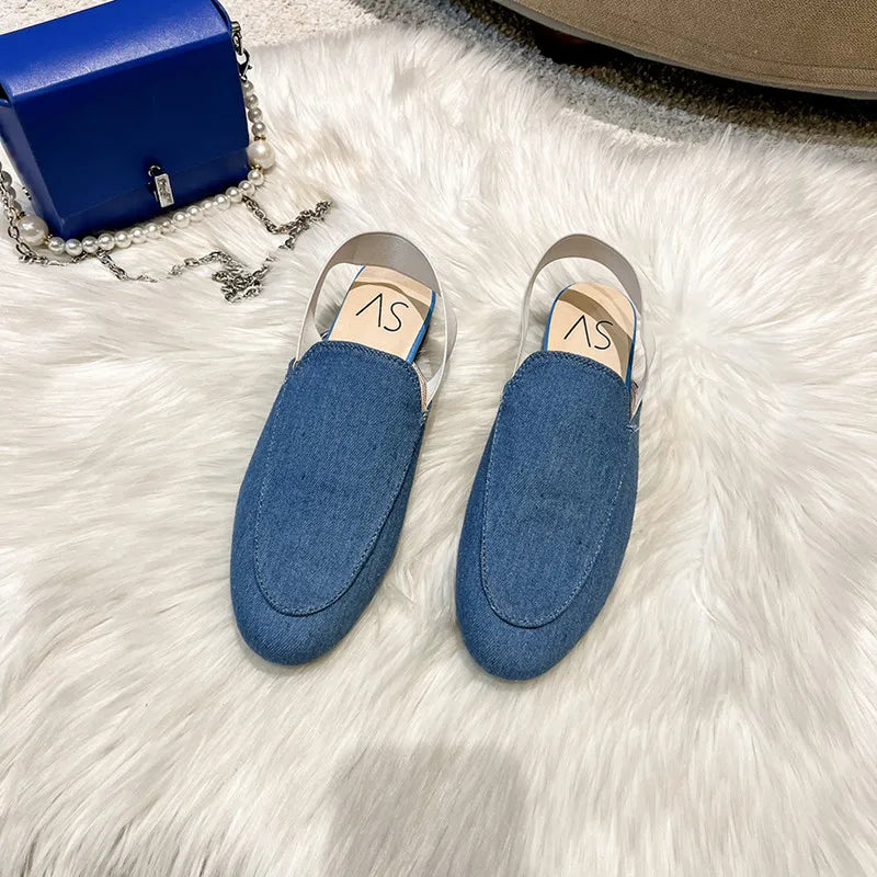 Rear elastic belt half slippers women summer wear Muller shoes 2023 new flat sandals