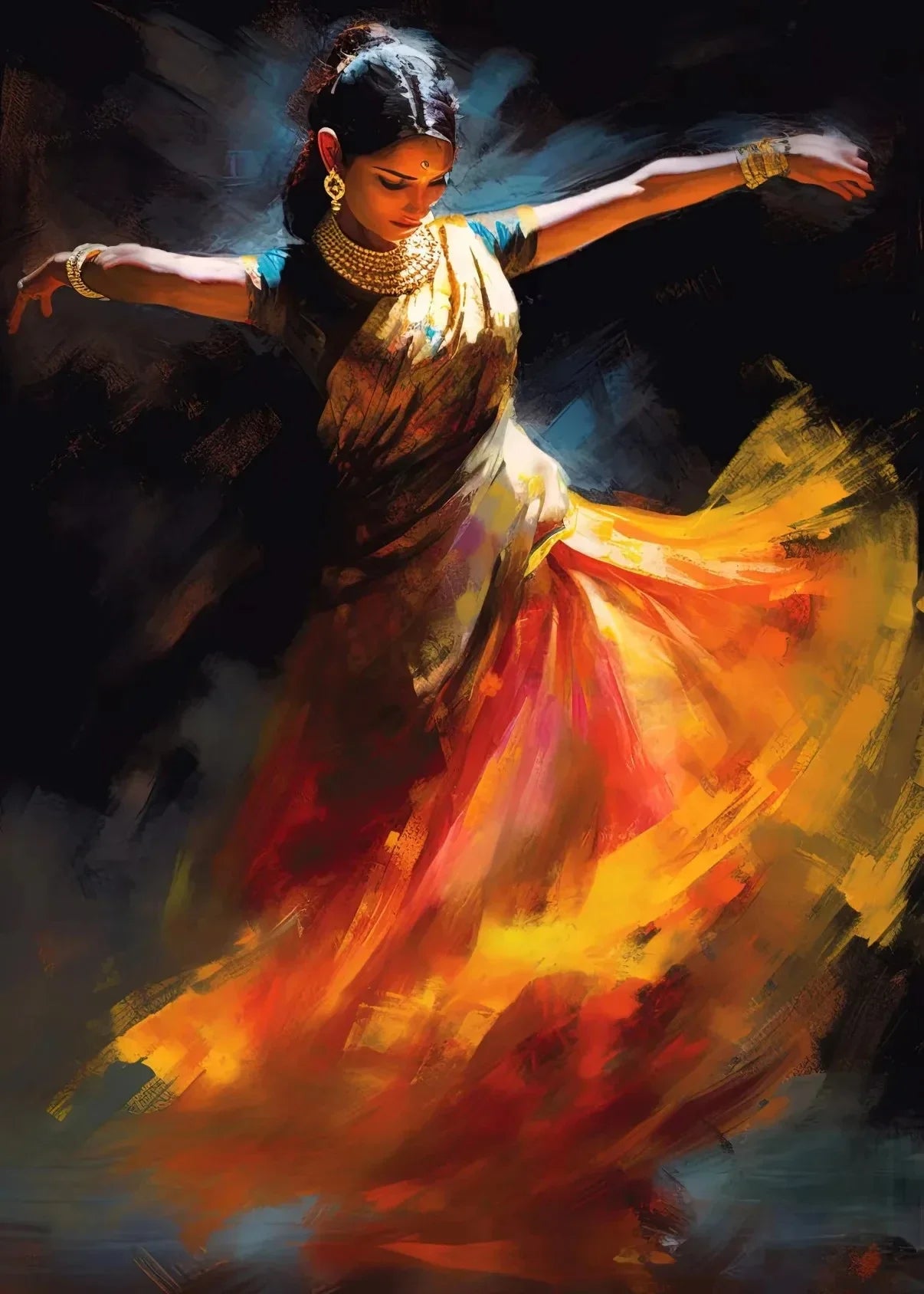 Indian Woman Dance Poster Vintage Traditional Beautiful Indian Woman Art Canvas Painting Wall Print Picture Room Home Decor - Free Item.