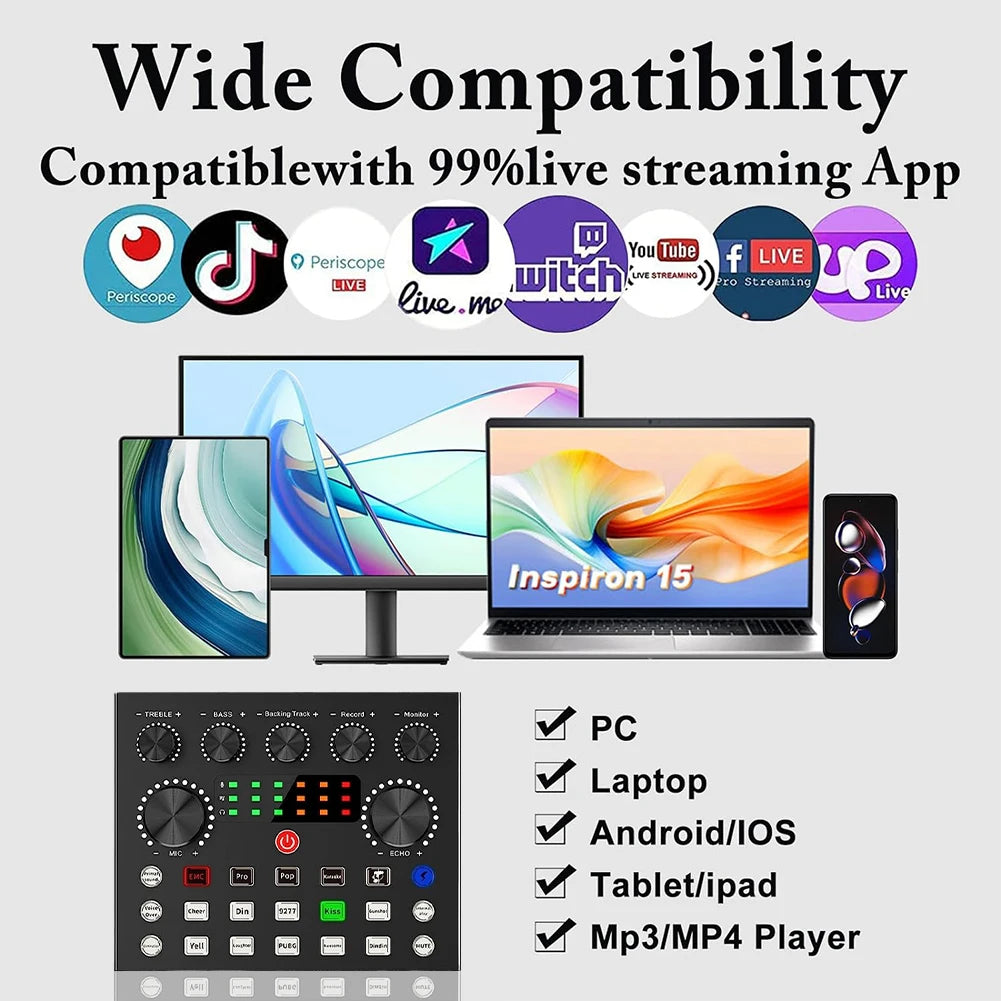 Podcast Equipment with BM800 Microphone and V8 Sound Card Podcast Microphone Bundle Metal Shock Mount  for Phone PC DJ