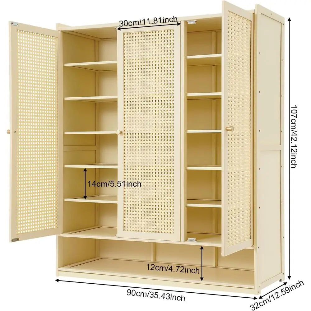 3-Door Large Capacity Shoe Cabinet, 90x32x107cm, Ideal for Living Room, Bedroom, and Entranceway Storage