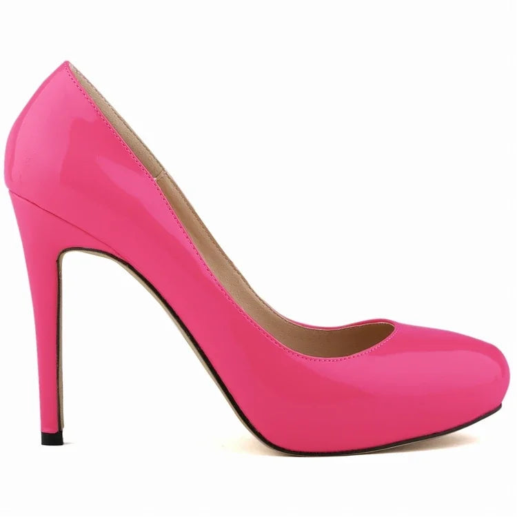 Women Pumps Sexy 11cm Platform Fashion Patent Leather Round Toe High Heels Shallow Lady Office Party Wedding Shoes Large Size 43