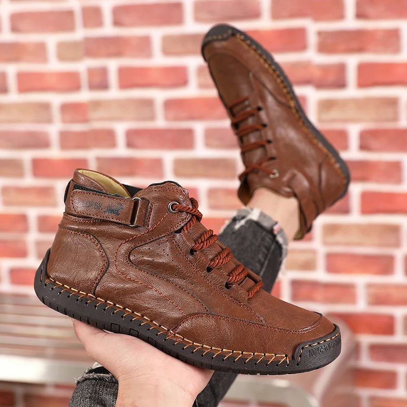 Retro Style Men's Soft Brown Upper Loafers, Women's Brown Leather Casual Shoes, with Ankle Strap and Lace Up Designer Shoes 2025