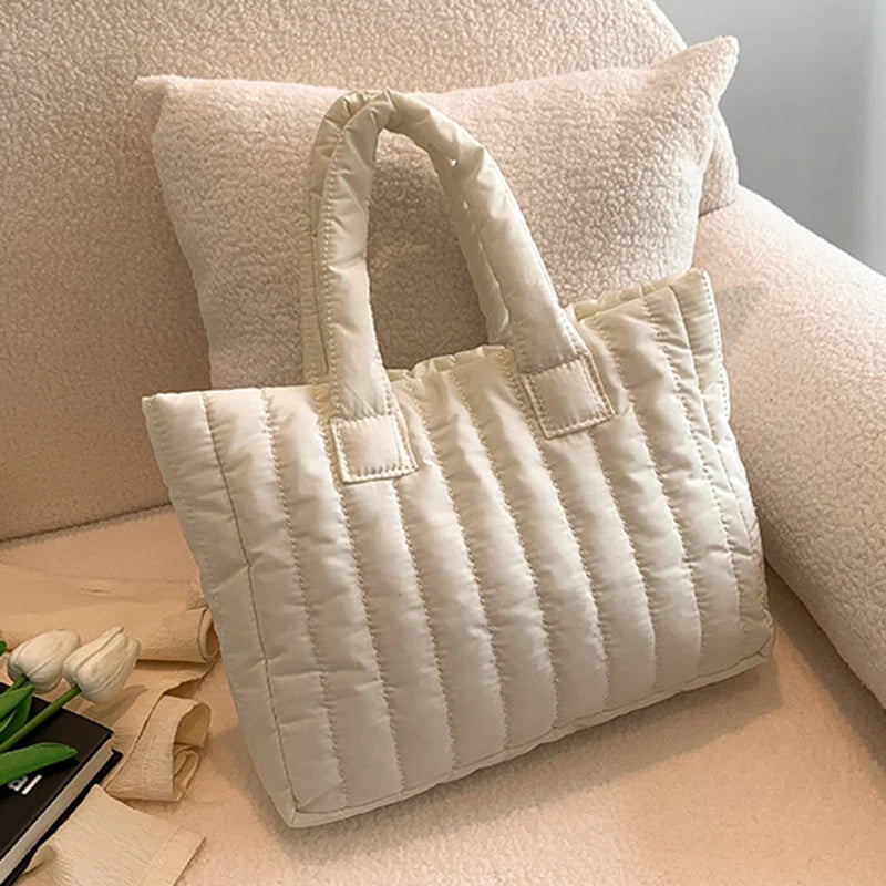 1pcs Ladies Tote Bags Large Capacity Cotton Padded Bag Solid Color Casual Fashion Nylon Elegant for handbag
