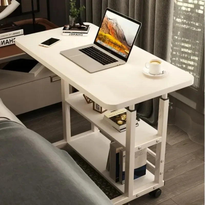 Portable Adjustable Laptop Desk with Wheels Simple Movable Bedside Computer Table Lift Study Table for Bedroom Office Home Use