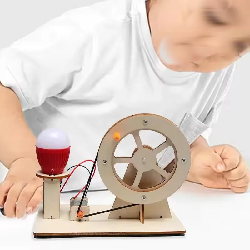 DIY Wooden Hand Generator Kids Science Toy Funny STEM Technology Gadget Physics Kit Educational Toys for Children Learning Toy
