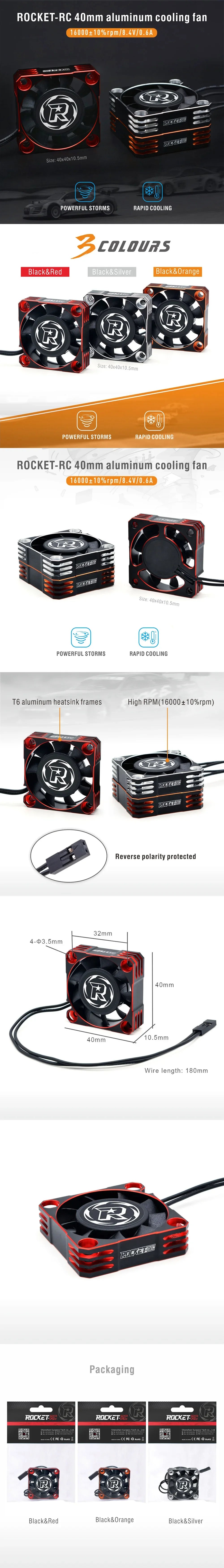 ROCKET-RC 25/30/35/40/50mm Metal Cooling Fan V2 32000/28000/21000/16000/10000RPM for 1/8 1/10 1/12 RC Car 540/550/3650 Motor ESC