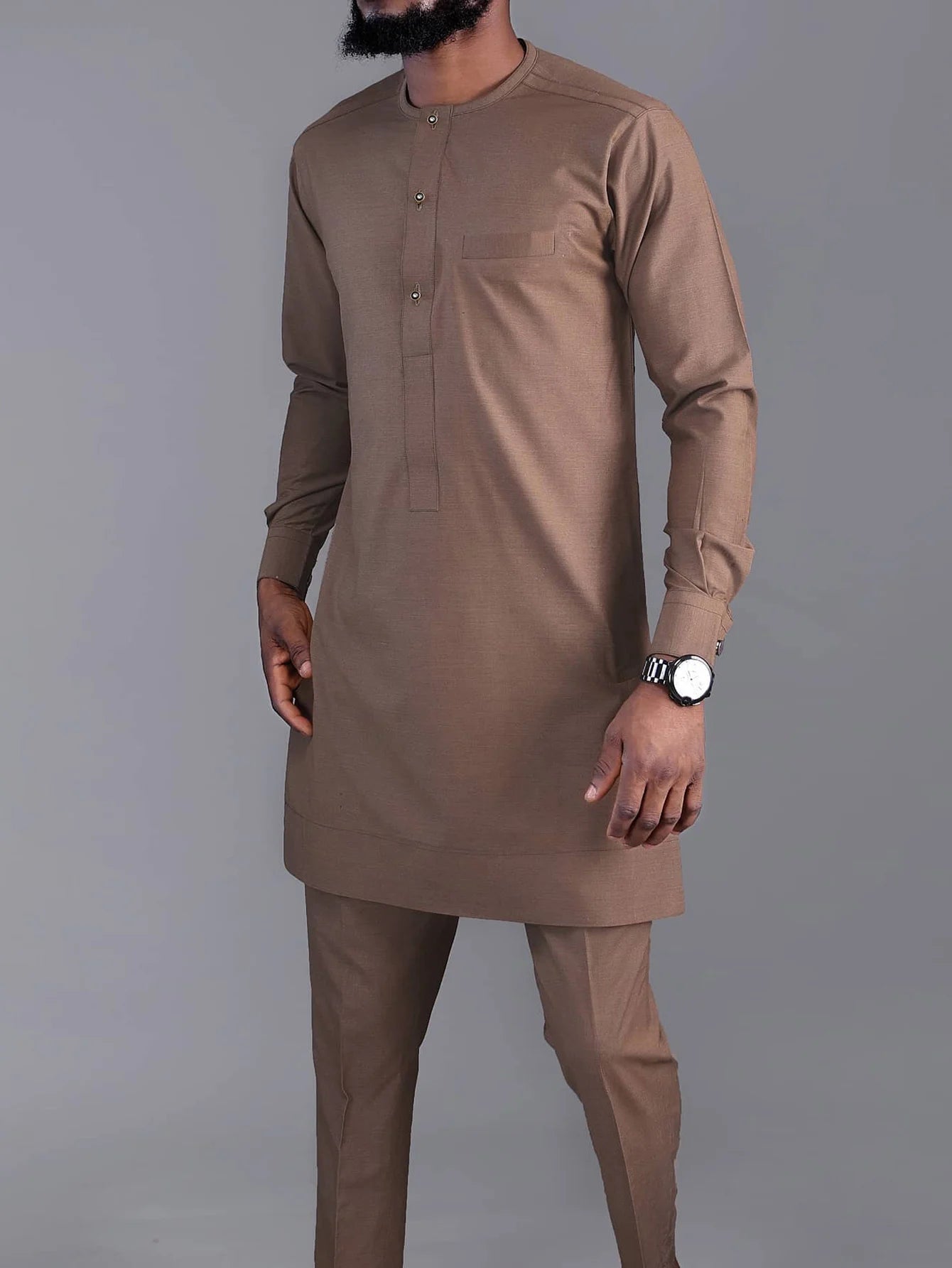 Kaftan Men's Suit African Ethnic Style Long Sleeve Solid Color Casual Suit Men's Traditional Clothing 2-piece Suit