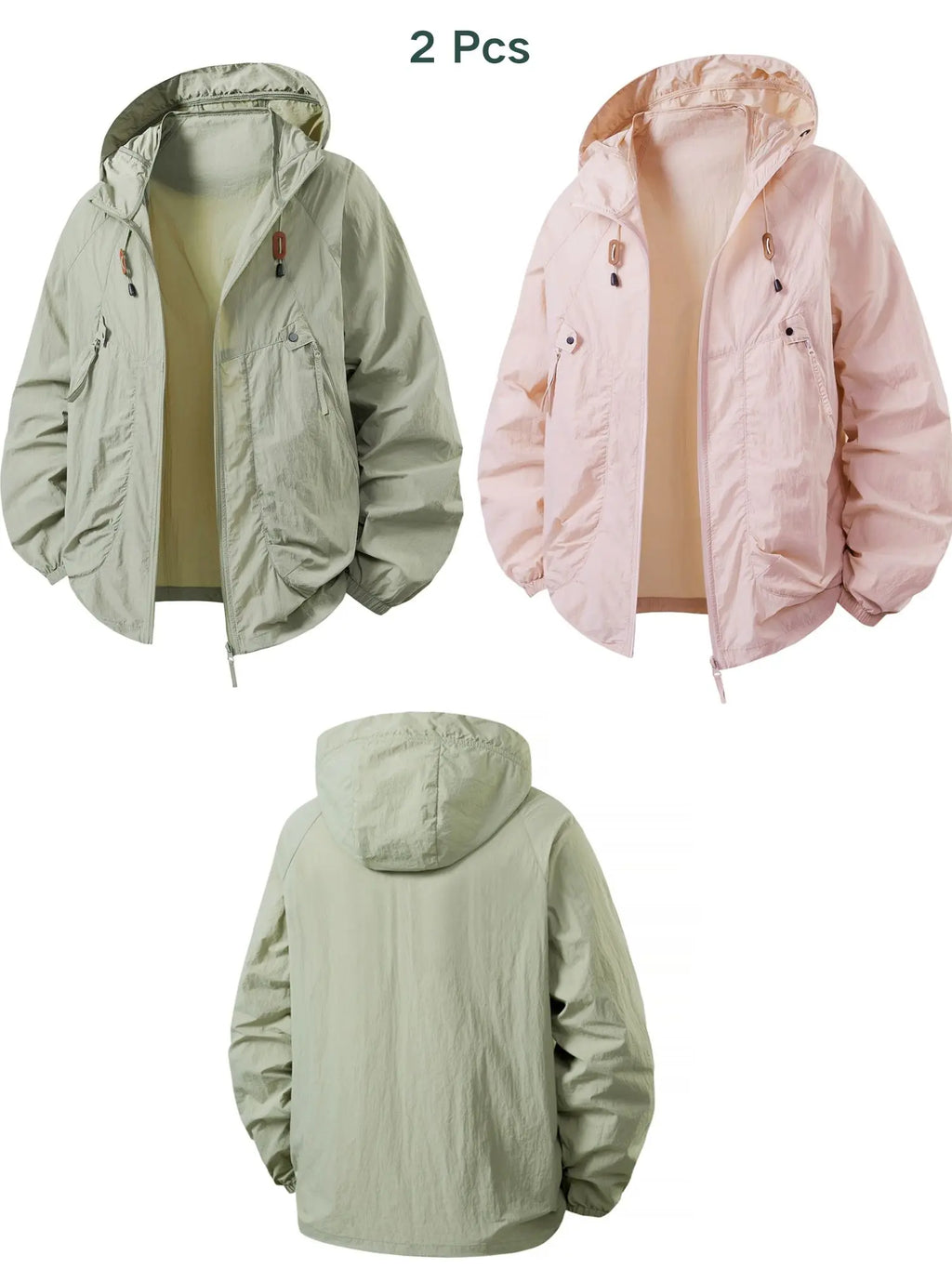 2PCS Women's Clothing Summer Lightweight Hooded Thin Big Pockets Jacket for Outdoor Biking Sun Protection Windbreaker Drawstring