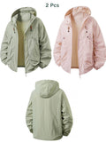 2PCS Women's Clothing Summer Lightweight Hooded Thin Big Pockets Jacket for Outdoor Biking Sun Protection Windbreaker Drawstring