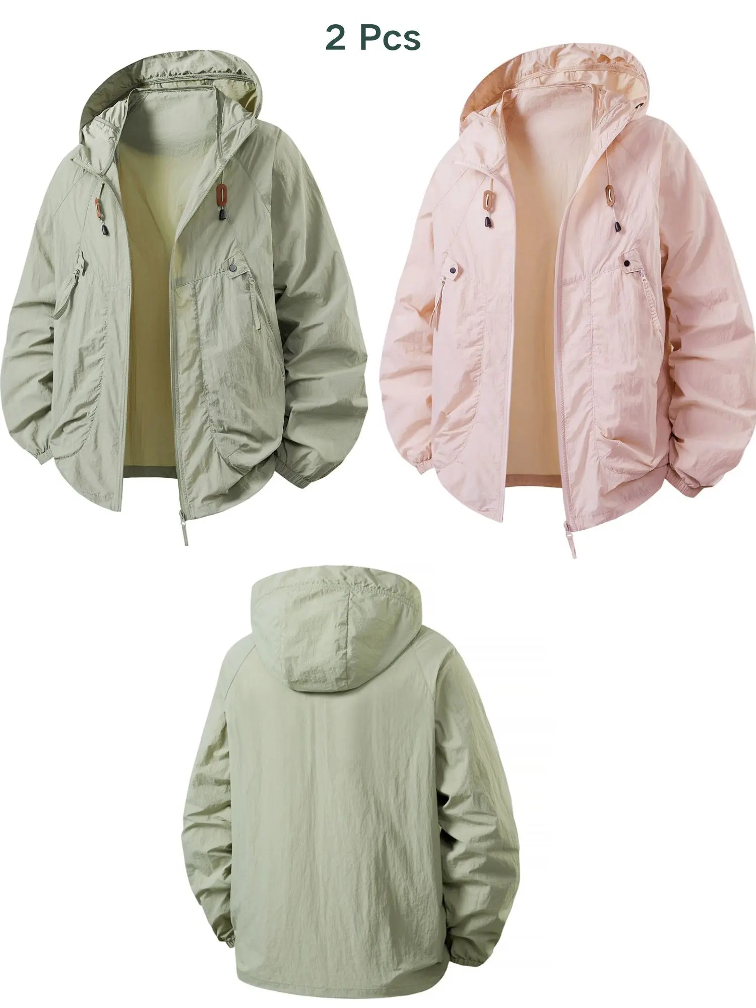 2PCS Women's Clothing Summer Lightweight Hooded Thin Big Pockets Jacket for Outdoor Biking Sun Protection Windbreaker Drawstring