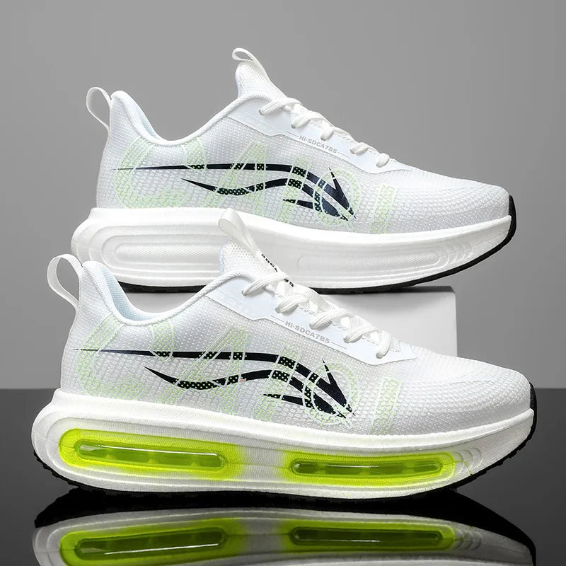 Men's Breathable Running Shoes for All Seasons - Shock-Absorbing Sole, Non-Slip Grip, Geometric Stripe Design, Suitable for Outdoor Jogging, Gym, and Casual Wear