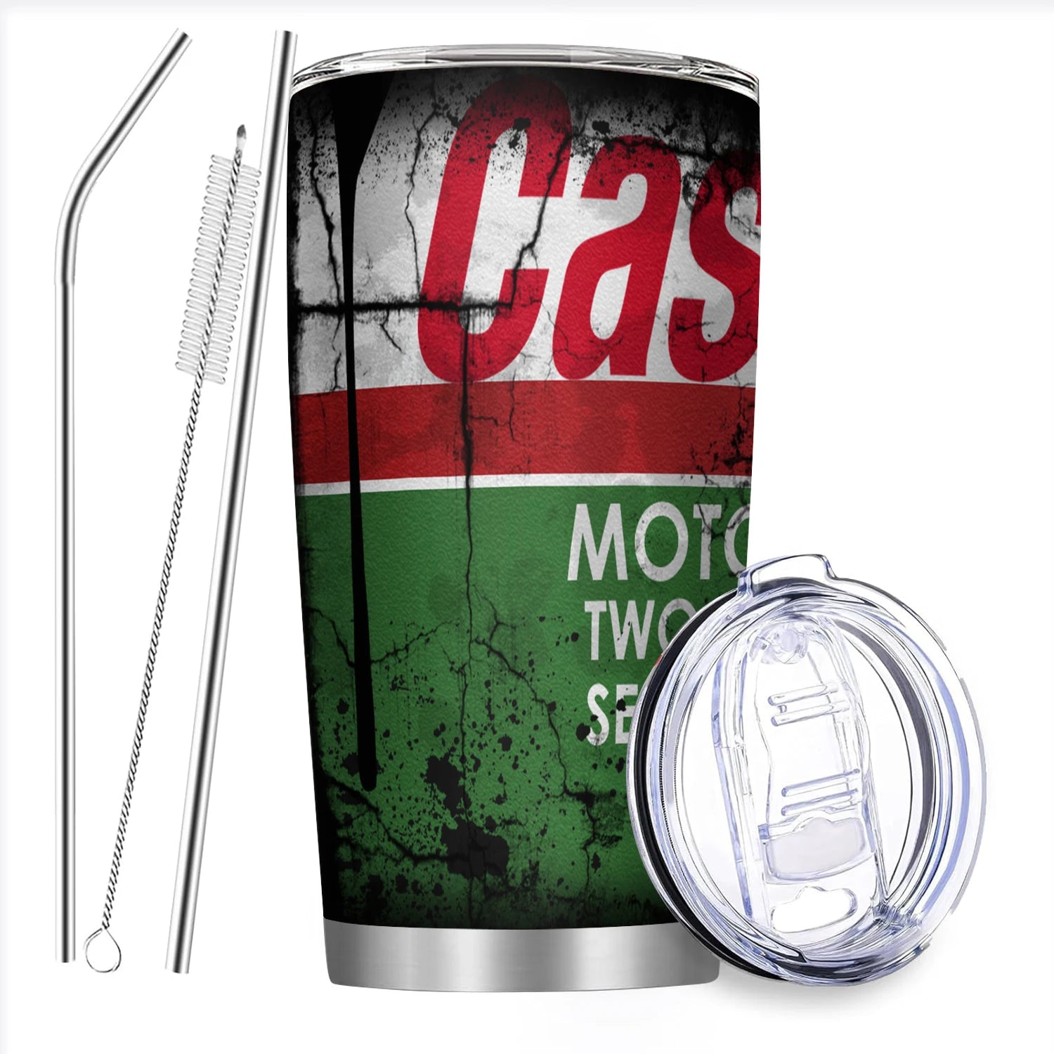 20Oz Stainless Steel Insulated Tumbler WD40 Engine Oil filter print Double walled with Straw and Lid keep Cold Hot Drink Car Cup