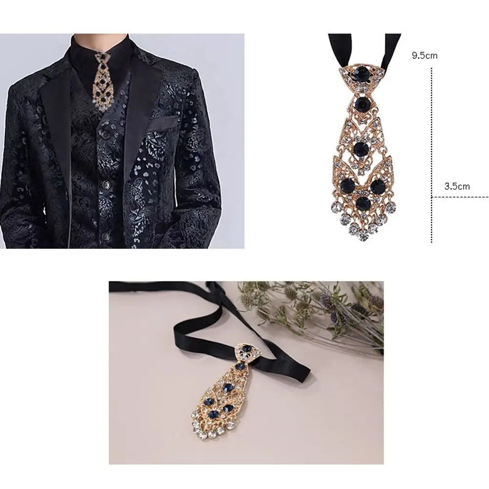 Suit Accessories English Gentleman Style Wedding Tie Women Necktie Men Ties Formal Business Ties Metal Rhinestone Necktie