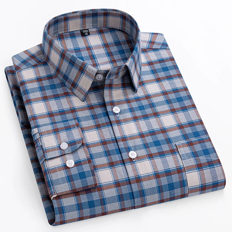 New in shirt plus size 14xl100%cotton long-sleeve shirts for men slim fit formal plain shirt soft plaid striped business clothes
