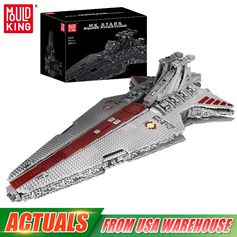 Mould King 21005 Star Plan Toys The MOC-0694 Republic Attack Cruiser Building Block MOC Starship Brick Set Kids Christmas Gift