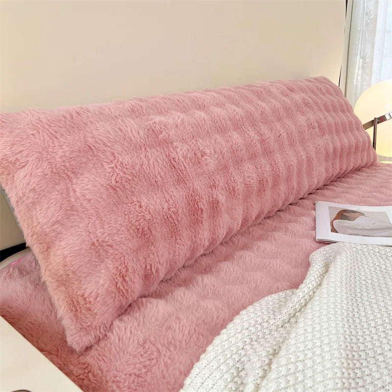 1pc solid-color plush pillow long pillowcase, decorative pillowcase (without core), soft and comfortable fabric