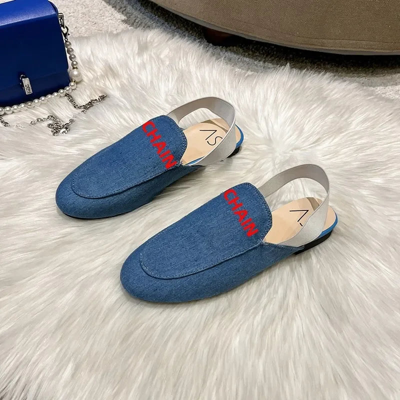 Rear elastic belt half slippers women summer wear Muller shoes 2023 new flat sandals
