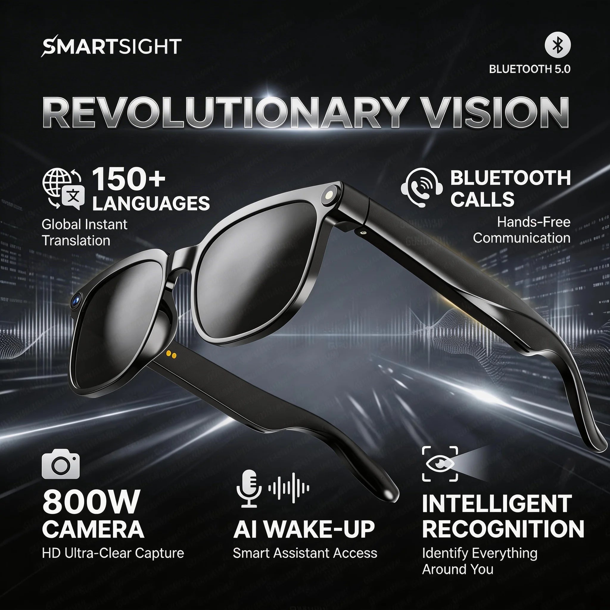 2026 New AI Smart Glasses AI Translation 800W HD Camera 4K Shooting Image Conversation Recording Listening To Music SmartGlasses