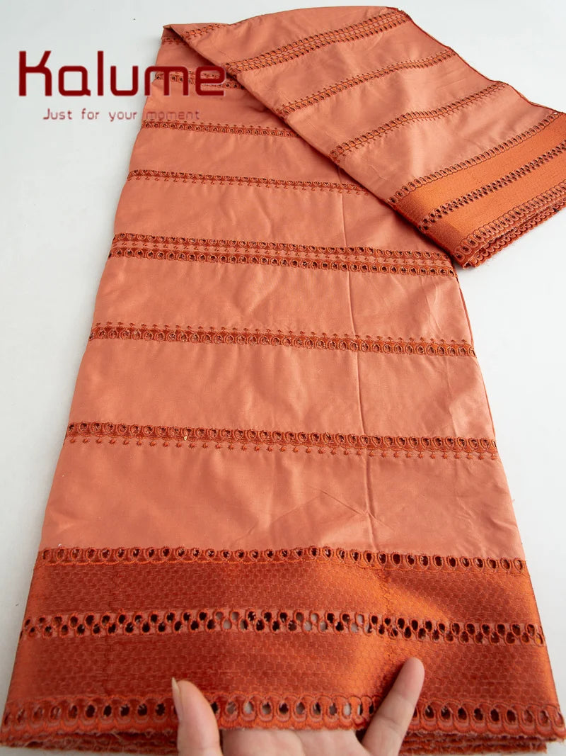 Kalume African Soft Cotton Fabric Dubai Lace Fabrics High Quality Material African Fabric for Sewing Man Suit Cloth 5Yards F4517