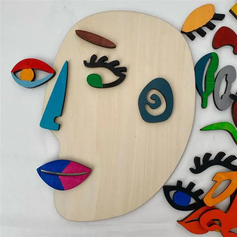 BAAU Wooden Montessori Puzzles, 26 Part Picasso Modern Art Puzzle, Colored Face Art Educational Stem -Wooden Toddler Easy In