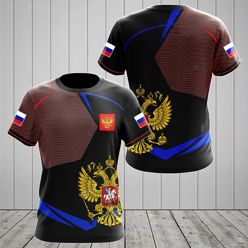 Russia Flag National Emblem 3D Print T-Shirt Men Women Fashion Streetwear Oversized Short Sleeve T Shirts Man Tees Tops Clothing