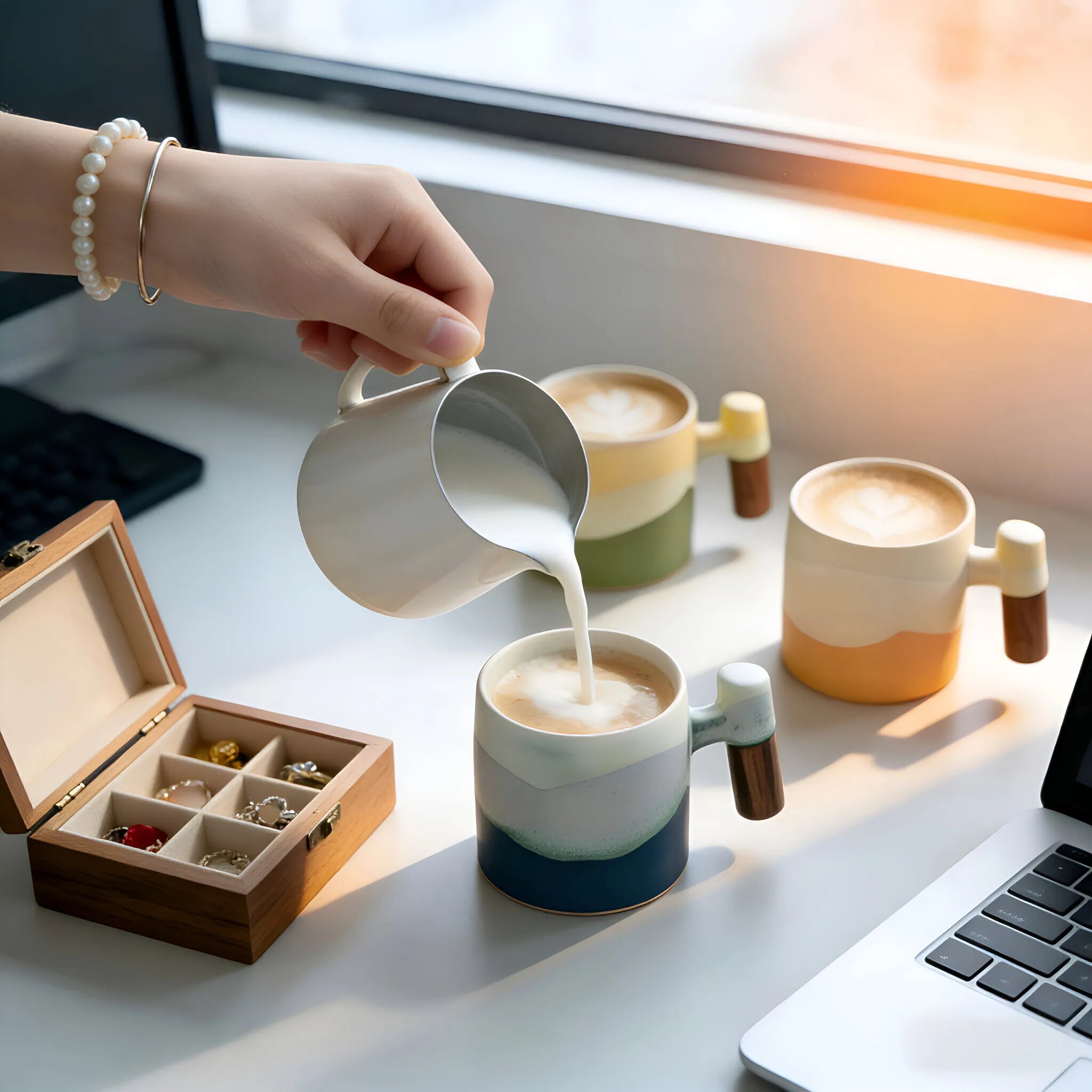 70ml Ceramic Coffee Cup with Wooden Handle - Vintage Kiln-Fired Style, Reusable, Hand Wash Only, Suitable for Office and Home Use, Perfect Birthday Gift, Coffee Bar Accessory, Espresso Cup, Coffee Mug