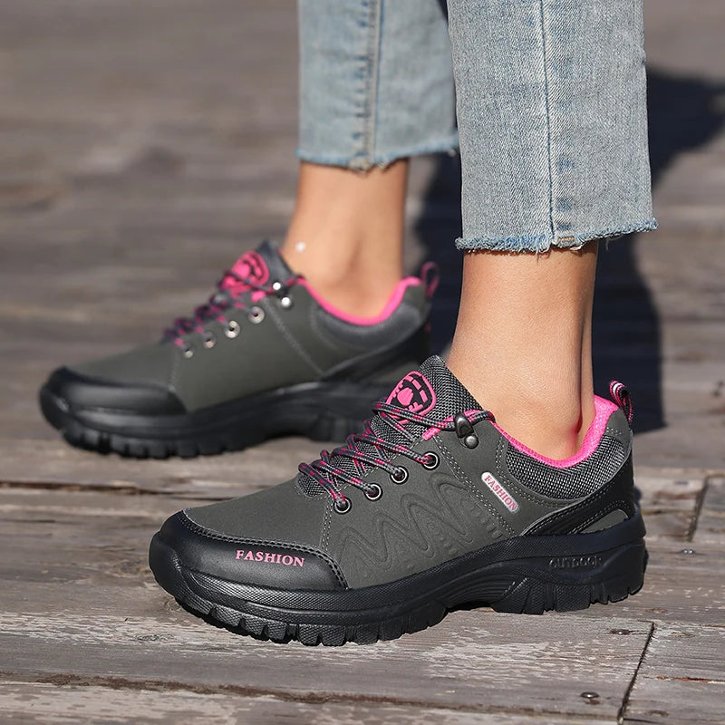 Ladies' Outdoor Hiking Shoes with Black and Pink Non Slip Soles Fashionable Sports Shoes Breathable Mesh Running Hiking Boots - Free Item Weekend (50% off).