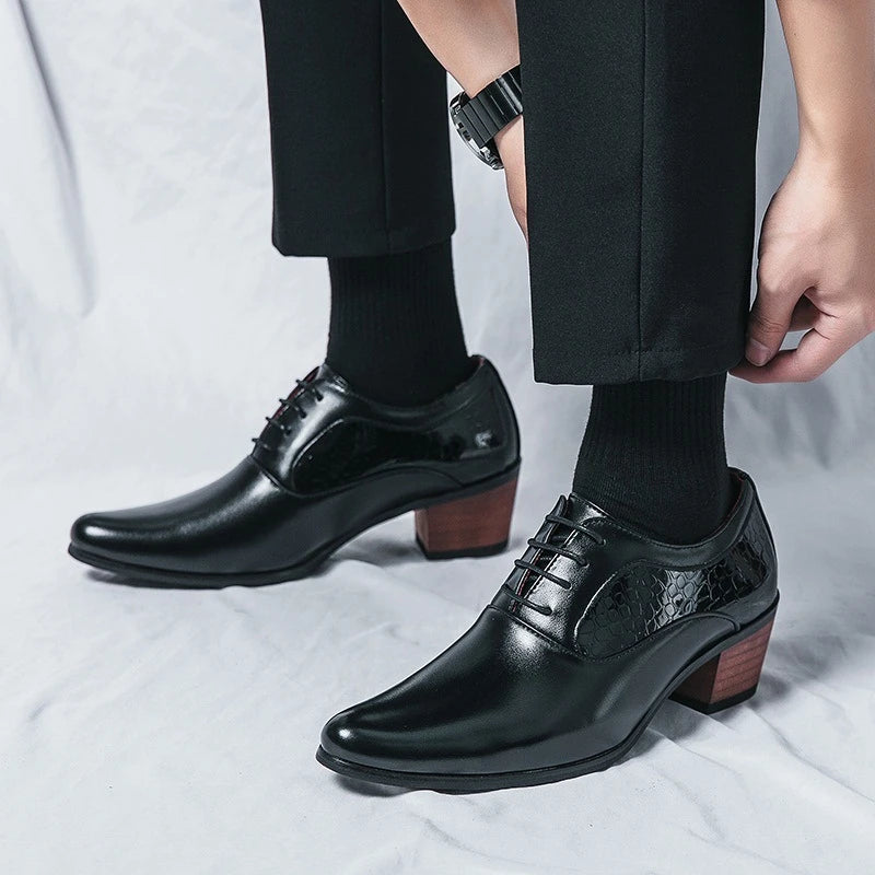 Pointed High Heel Leather Shoes For Men In British Business And Casual Heightened Wedding Shoes Korean Style Shiny Hairstylist