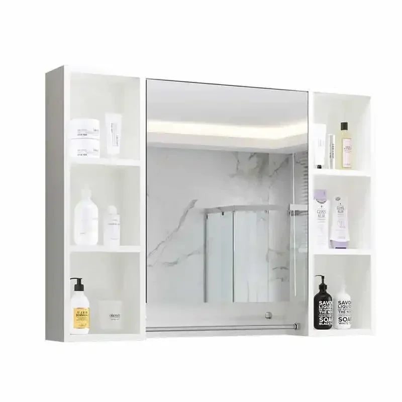 Smart Bathroom Cabinets Makeup Mirror Storage Cabinet LED Light Wall Mirror Cabinet with Time Digital Display Bathroom Furniture