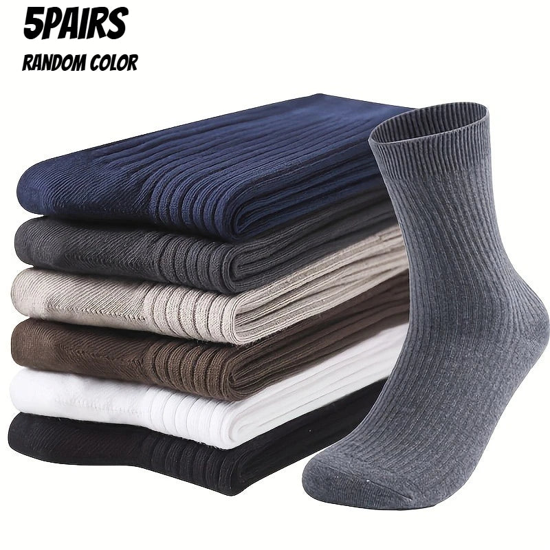 Men's Socks 5-Pair Set - Breathable and Soft, Suitable for All Seasons, Suitable for Casual Sports, Business Dress - Free Item.