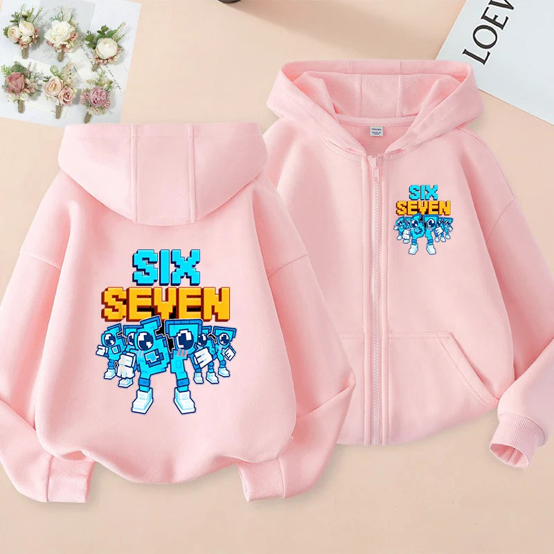 Children's Funny 67 Brainrot Zip Up Sweatshirts Six Seven Hoodies Clothes Kid Girl Boy Zipper Hoody Baby Casual Fashion Tops