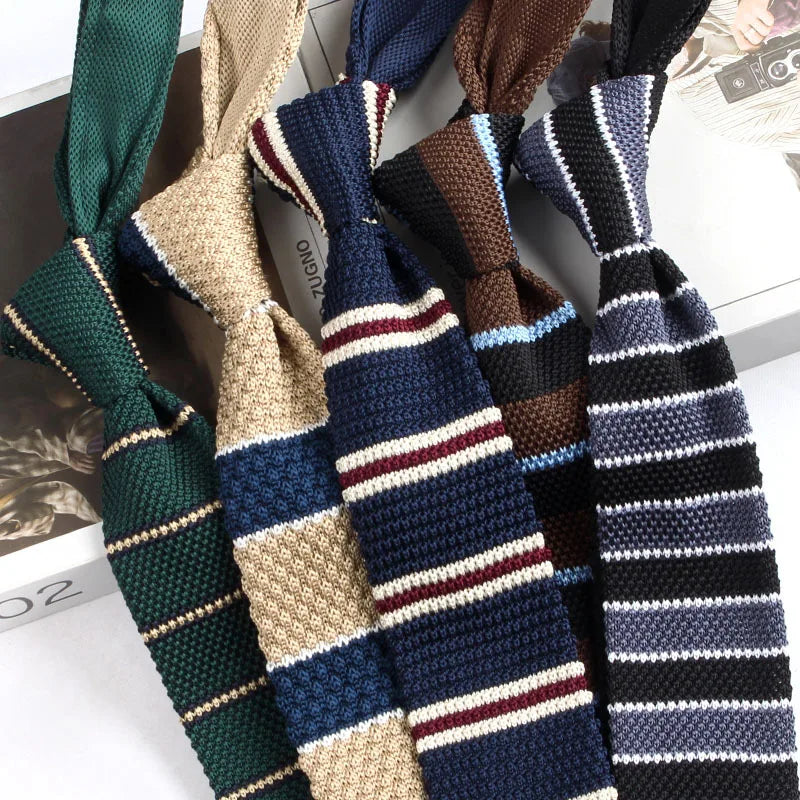 Striped Knitted Neckties For Men Narrow Retro Knitting Neck Tie Korean Style Casual Cravat Shirts Accessories Suit Neckwear - Free Items Weekend.