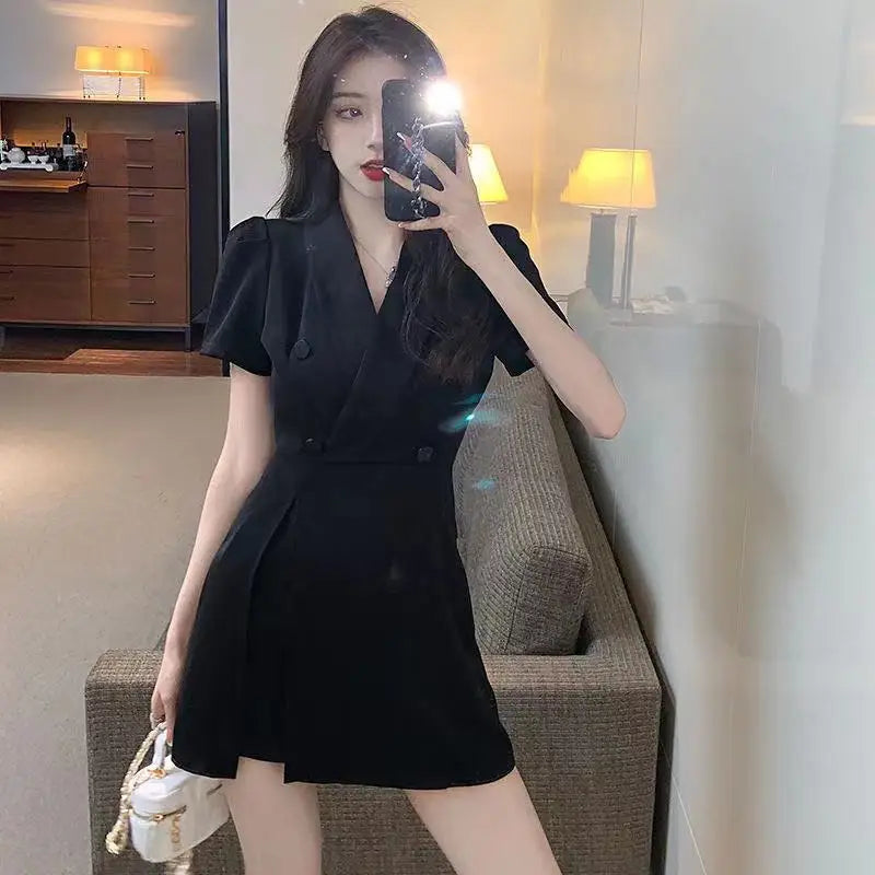 Korean Dresses for Women Cotton Chiffon Fashion Midi Women's Summer Suit Dress 2025 Aesthetic Clothing Casual One-piece Trend