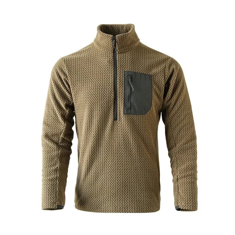New style comfortable and thick half-zip fleece sweatshirt with wavy pattern and velvet long-sleeved sweatshirt
