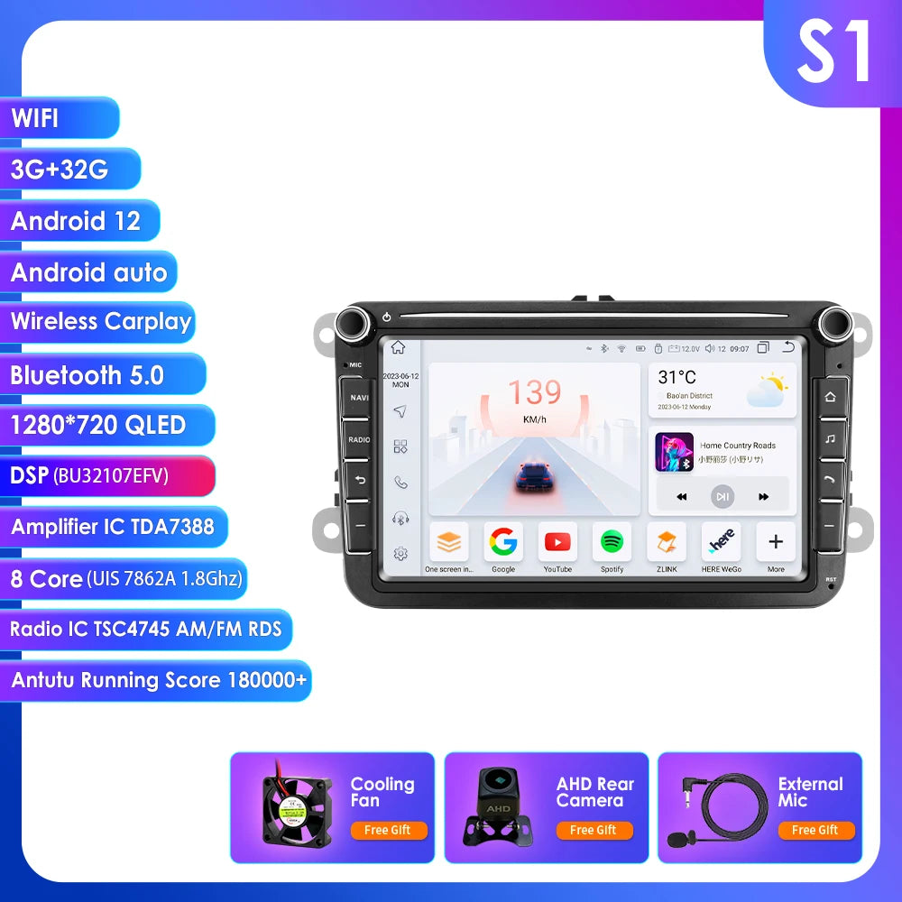 Hizpo 2Din 8'' Carplay 4G AI Systems Android 14 Car Radio forVolkswagen Golf 5 6 Polo Passat B6 B7 CC Skoda Jetta  Autoradio
